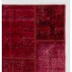 Hand-Knotted Red Patchwork Rug for Living Room, Bedroom and Dining Room | Contemporary Overdyed Turkish Wool Carpet Hand-Knotted Red Patchwork Rug for Living Room, Bedroom and Dining Room | Contemporary Overdyed Turkish Wool Carpet