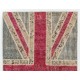 United Kingdom Flag Pattern Hand-Knotted Patchwork Rug in Blue, Red and Cream. Modern Union Jack British Flag Design Carpet