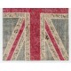 United Kingdom Flag Pattern Hand-Knotted Patchwork Rug in Blue, Red and Cream. Modern Union Jack British Flag Design Carpet