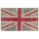 United Kingdom Flag Pattern Hand-Knotted Patchwork Rug in Blue, Red and Cream. Modern Union Jack British Flag Design Carpet