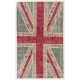 United Kingdom Flag Pattern Hand-Knotted Patchwork Rug in Blue, Red and Cream. Modern Union Jack British Flag Design Carpet