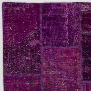 Purple Patchwork Rug for Living Room, Bedroom and Dining Room | Contemporary Overdyed Handmade Turkish Wool Carpet Purple Patchwork Rug for Living Room, Bedroom and Dining Room | Contemporary Overdyed Handmade Turkish Wool Carpet