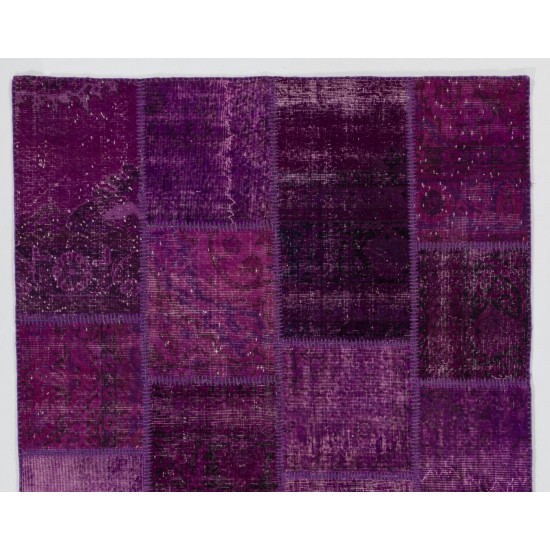 Handmade Purple Patchwork Rug Made from Over-Dyed Vintage Carpets, CUSTOM OPTIONS Av.