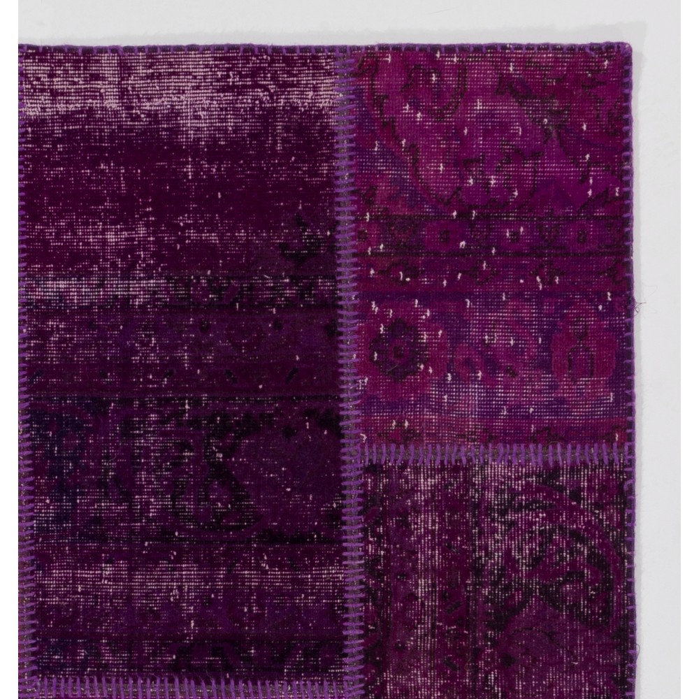 Purple Patchwork Rug for Living Room, Bedroom and Dining Room | Contemporary Overdyed Handmade Turkish Wool Carpet Purple Patchwork Rug for Living Room, Bedroom and Dining Room | Contemporary Overdyed Handmade Turkish Wool Carpet