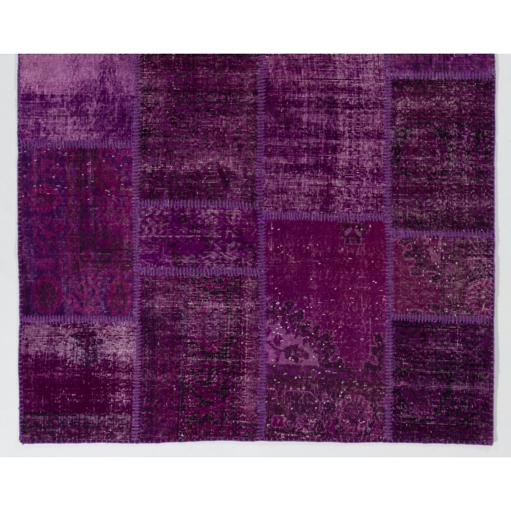 Handmade Purple Patchwork Rug Made from Over-Dyed Vintage Carpets, CUSTOM OPTIONS Av.