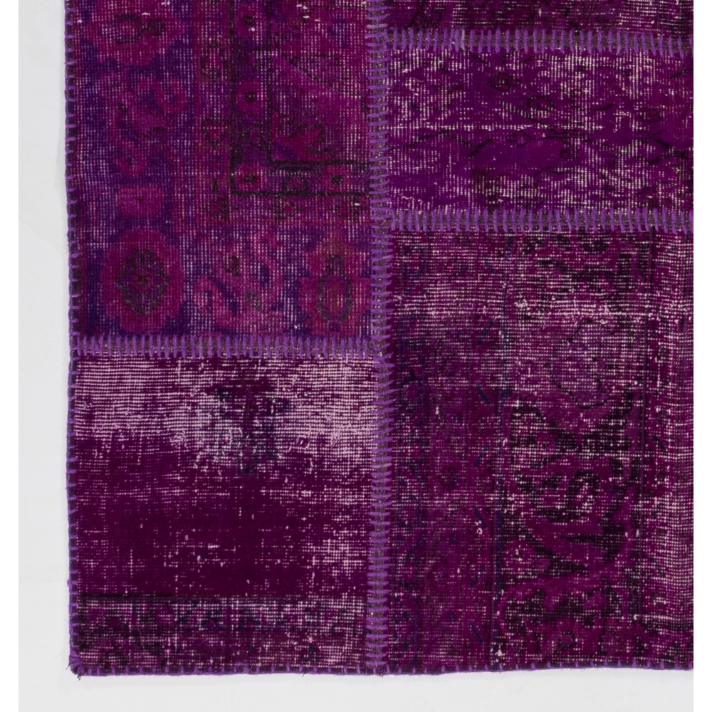 Purple Patchwork Rug for Living Room, Bedroom and Dining Room | Contemporary Overdyed Handmade Turkish Wool Carpet Purple Patchwork Rug for Living Room, Bedroom and Dining Room | Contemporary Overdyed Handmade Turkish Wool Carpet