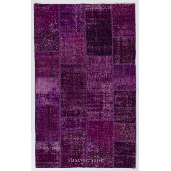 Handmade Purple Patchwork Rug Made from Over-Dyed Vintage Carpets, CUSTOM OPTIONS Av.