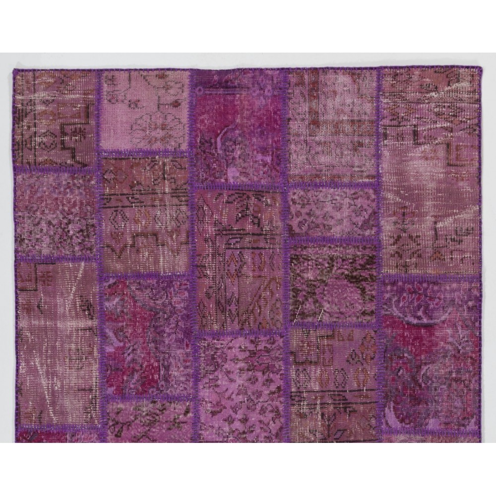 Purple Handmade Patchwork Rug Made from Over-Dyed Vintage Carpets, CUSTOM OPTIONS Av.