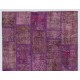 Purple Handmade Patchwork Rug Made from Over-Dyed Vintage Carpets, CUSTOM OPTIONS Av.