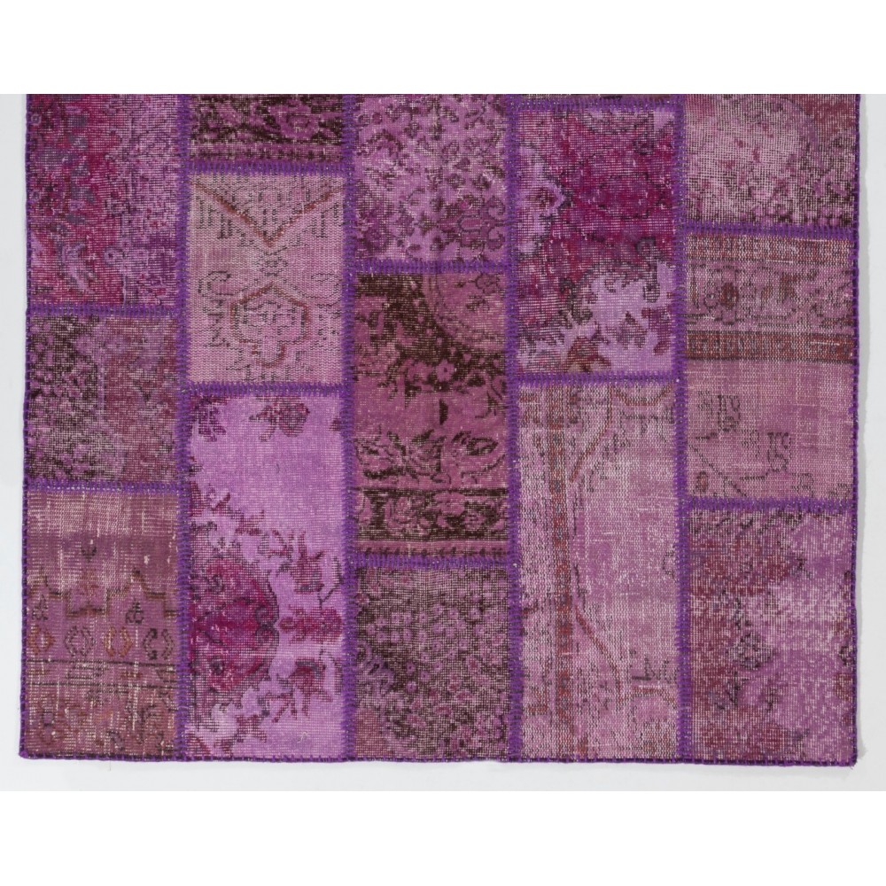 Purple Handmade Patchwork Rug Made from Over-Dyed Vintage Carpets, CUSTOM OPTIONS Av.