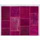 Modern Patchwork Rug in Shades of Hot Pink, Handmade Turkish Boho Carpet