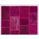 Hot Pink Modern Handmade Patchwork Rug, Vintage Turkish Carpet, Woolen Floor Covering