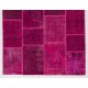 Modern Patchwork Rug in Shades of Hot Pink, Handmade Turkish Boho Carpet
