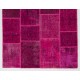 Hot Pink Modern Handmade Patchwork Rug, Vintage Turkish Carpet, Woolen Floor Covering