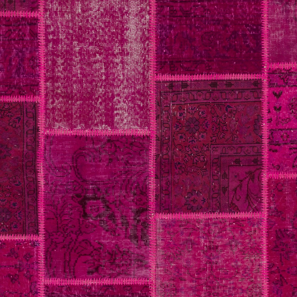Hand-Knotted Hot Pink Patchwork Rug for Living Room, Bedroom and Dining Room | Contemporary Overdyed Turkish Wool Carpet Hand-Knotted Hot Pink Patchwork Rug for Living Room, Bedroom and Dining Room | Contemporary Overdyed Turkish Wool Carpet