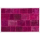 Modern Patchwork Rug in Shades of Hot Pink, Handmade Turkish Boho Carpet