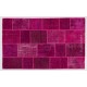 Hot Pink Modern Handmade Patchwork Rug, Vintage Turkish Carpet, Woolen Floor Covering