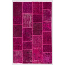 Modern Patchwork Rug in Shades of Hot Pink, Handmade Turkish Boho Carpet