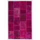 Modern Patchwork Rug in Shades of Hot Pink, Handmade Turkish Boho Carpet
