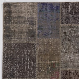 Contemporary Gray and Beige Patchwork Rug for Living Room | Hand-Knotted Turkish Overdyed Wool Carpet Contemporary Gray and Beige Patchwork Rug for Living Room | Hand-Knotted Turkish Overdyed Wool Carpet