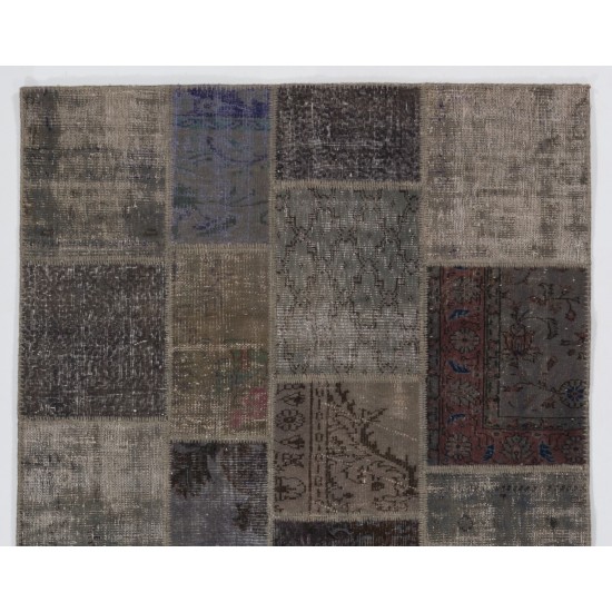 Handmade Patchwork Rug Made from Over-Dyed Vintage Carpets