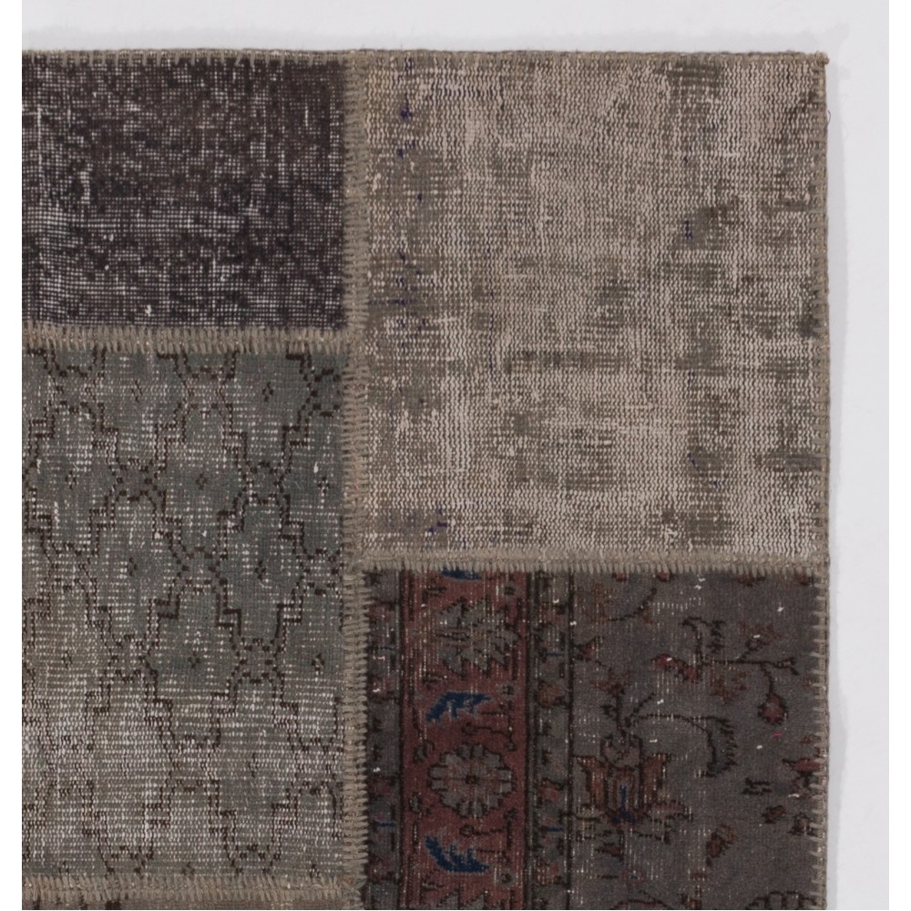 Contemporary Gray and Beige Patchwork Rug for Living Room | Hand-Knotted Turkish Overdyed Wool Carpet Contemporary Gray and Beige Patchwork Rug for Living Room | Hand-Knotted Turkish Overdyed Wool Carpet