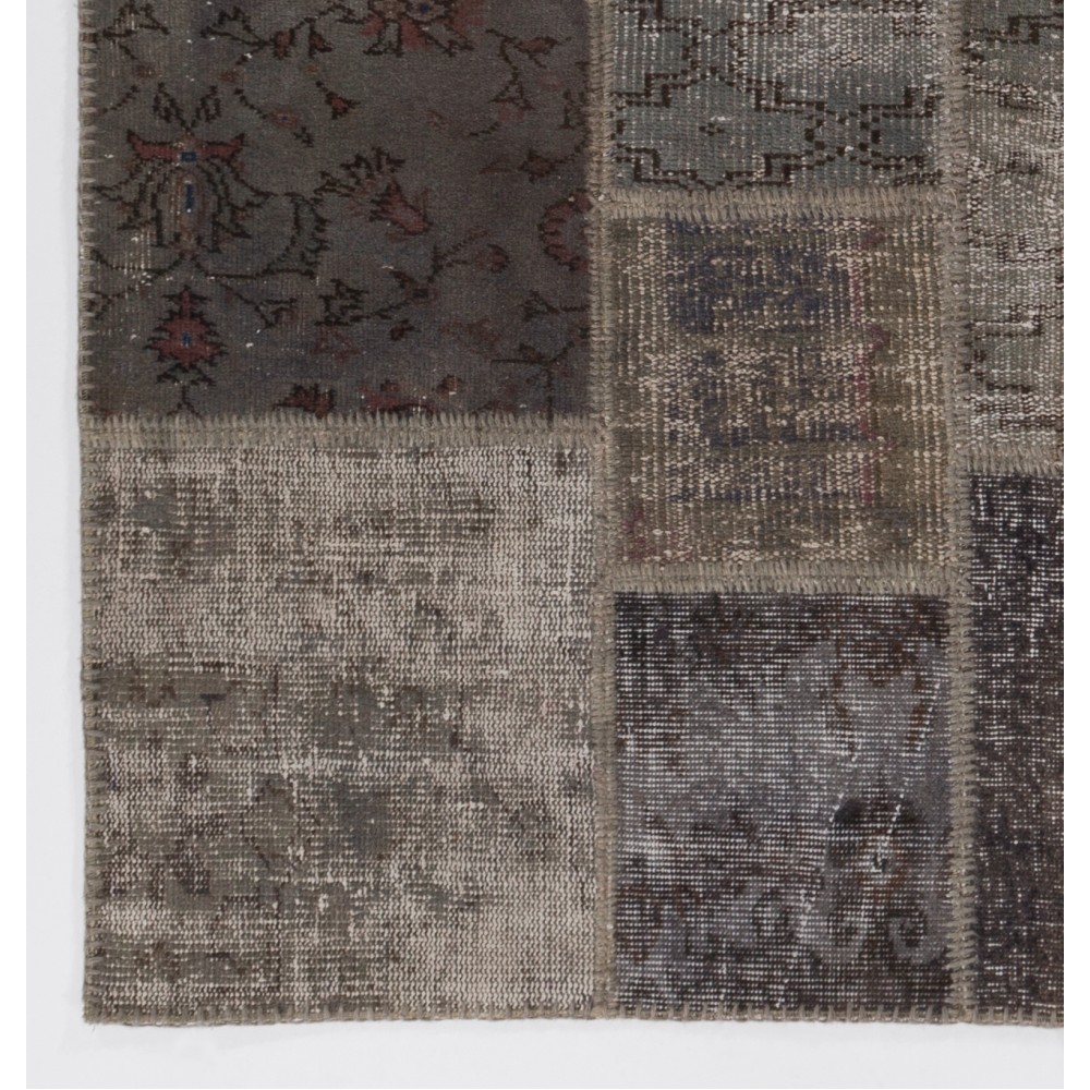 Contemporary Gray and Beige Patchwork Rug for Living Room | Hand-Knotted Turkish Overdyed Wool Carpet Contemporary Gray and Beige Patchwork Rug for Living Room | Hand-Knotted Turkish Overdyed Wool Carpet