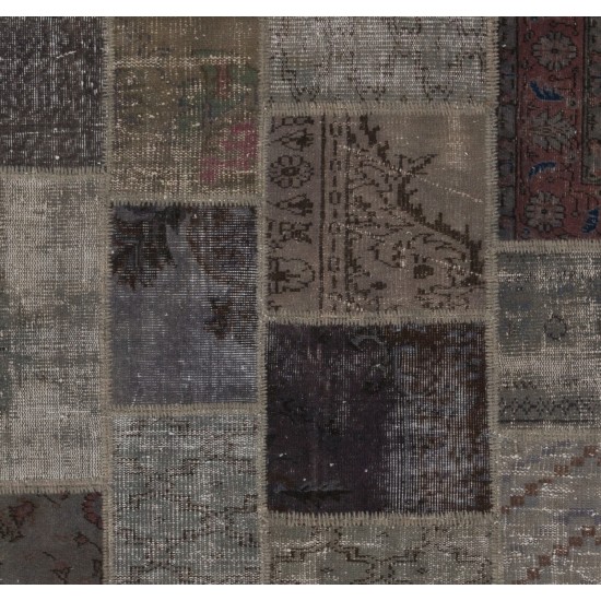 Handmade Patchwork Rug Made from Over-Dyed Vintage Carpets