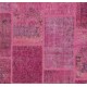 Handmade Patchwork Rug in Shades of Pink, Modern Turkish Carpet