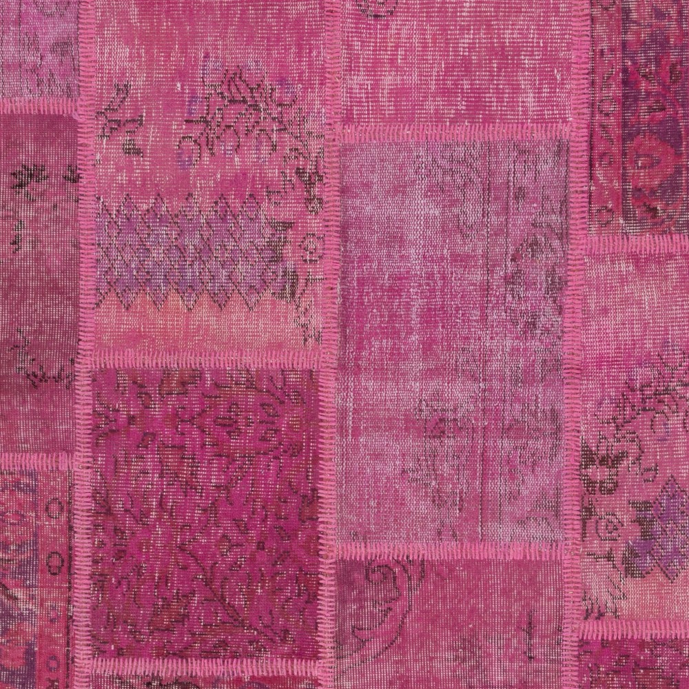 Hand-Knotted Pink Patchwork Rug for Living Room, Bedroom and Dining Room | Contemporary Overdyed Turkish Wool Carpet Hand-Knotted Pink Patchwork Rug for Living Room, Bedroom and Dining Room | Contemporary Overdyed Turkish Wool Carpet