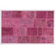 Handmade Patchwork Rug in Shades of Pink, Modern Turkish Carpet