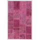 Handmade Patchwork Rug in Shades of Pink, Modern Turkish Carpet