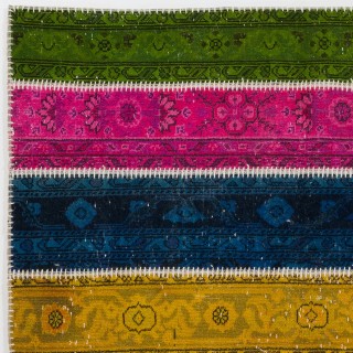 Colorful Eclectic Style Turkish Patchwork Rug | Hand-Knotted Redyed Wool Area Rug for Modern Living Room Colorful Eclectic Style Turkish Patchwork Rug | Hand-Knotted Redyed Wool Area Rug for Modern Living Room