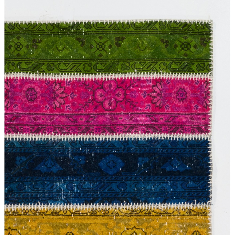 Colorful Eclectic Style Turkish Patchwork Rug | Hand-Knotted Redyed Wool Area Rug for Modern Living Room Colorful Eclectic Style Turkish Patchwork Rug | Hand-Knotted Redyed Wool Area Rug for Modern Living Room