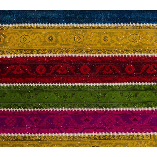 Handmade Turkish Bohemian Patchwork Rug for Modern Interiors. Vintage Wool Carpet in Vivid Colors