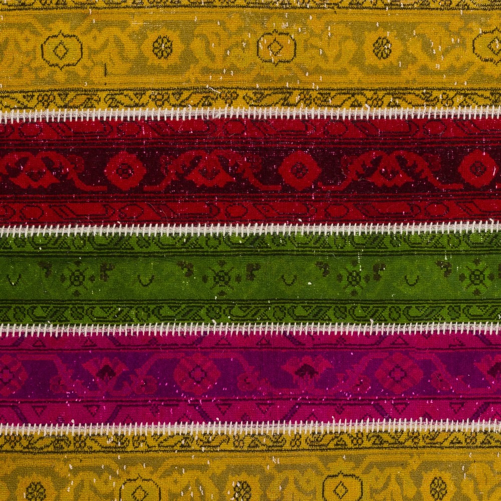 Colorful Eclectic Style Turkish Patchwork Rug | Hand-Knotted Redyed Wool Area Rug for Modern Living Room Colorful Eclectic Style Turkish Patchwork Rug | Hand-Knotted Redyed Wool Area Rug for Modern Living Room