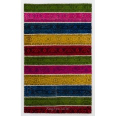 Colorful Eclectic Style Turkish Patchwork Rug | Hand-Knotted Redyed Wool Area Rug for Modern Living Room