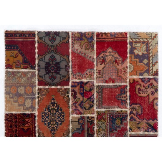 Handmade Patchwork Rug, Central Anatolian Oriental Carpet, Modern Floor Covering