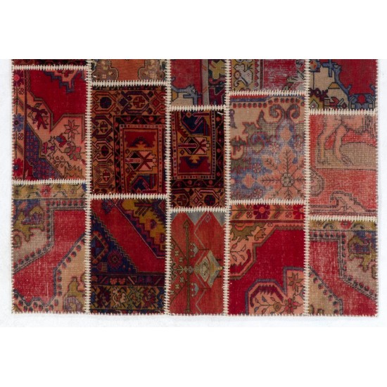 Handmade Patchwork Rug, Central Anatolian Oriental Carpet, Modern Floor Covering