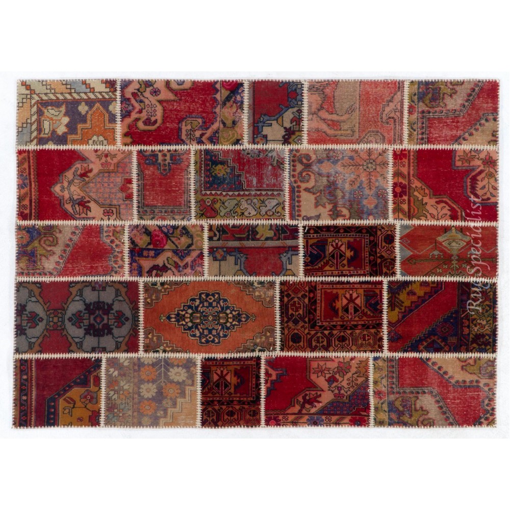 Handmade Patchwork Rug, Central Anatolian Oriental Carpet, Modern Floor Covering