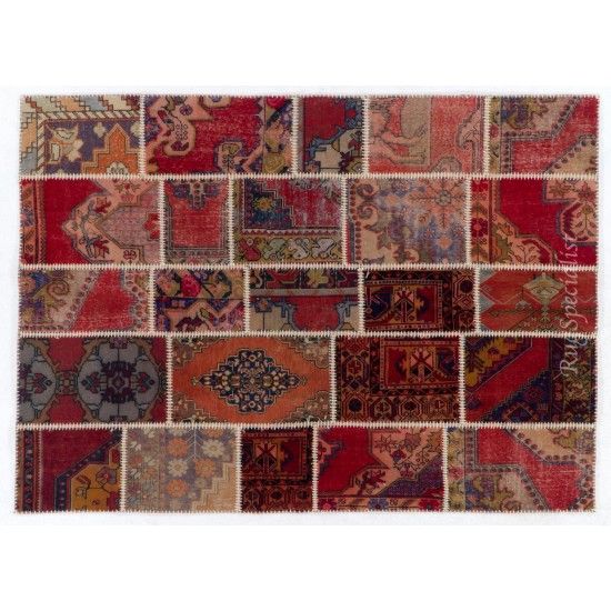 Handmade Patchwork Rug, Central Anatolian Oriental Carpet, Modern Floor Covering