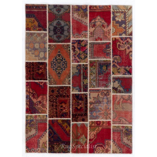 Handmade Patchwork Rug Made from Vintage Turkish Village Carpets