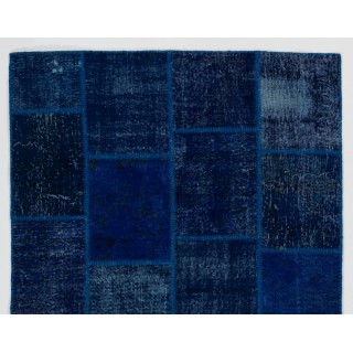 Handmade Patchwork Rug in Shades of Navy Blue and Indigo Blue. Modern Turkish Carpet. Woolen Floor Covering Handmade Patchwork Rug in Shades of Navy Blue and Indigo Blue. Modern Turkish Carpet. Woolen Floor Covering