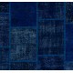Handmade Patchwork Rug in Shades of Navy Blue and Indigo Blue. Modern Turkish Carpet. Woolen Floor Covering