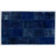 Handmade Patchwork Rug in Shades of Navy Blue and Indigo Blue. Modern Turkish Carpet. Woolen Floor Covering