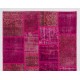 Pink Handmade Patchwork Rug Made from Over-Dyed Vintage Carpets