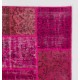 Hand-Knotted Pink Patchwork Rug for Living Room, Bedroom and Dining Room | Modern Overdyed Turkish Wool Carpet Hand-Knotted Pink Patchwork Rug for Living Room, Bedroom and Dining Room | Modern Overdyed Turkish Wool Carpet