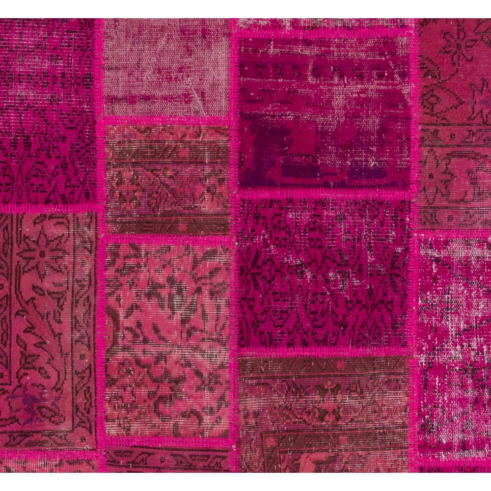 Pink Handmade Patchwork Rug Made from Over-Dyed Vintage Carpets
