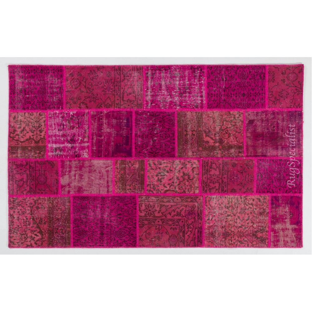 Pink Handmade Patchwork Rug Made from Over-Dyed Vintage Carpets