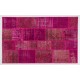 Pink Handmade Patchwork Rug Made from Over-Dyed Vintage Carpets